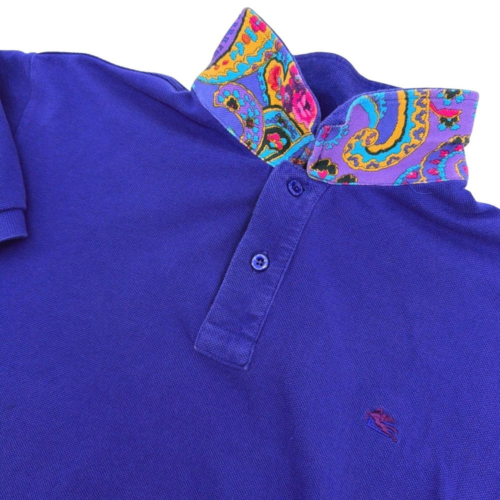 Etro Polo Shirt Mens L (M Fit) Purple Paisley Collar Cotton Pique Luxury Italian